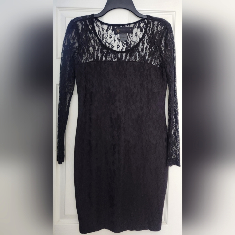 Kardashian Kollection Black Lace Long Sleeve Dress - Picture 2 of 4